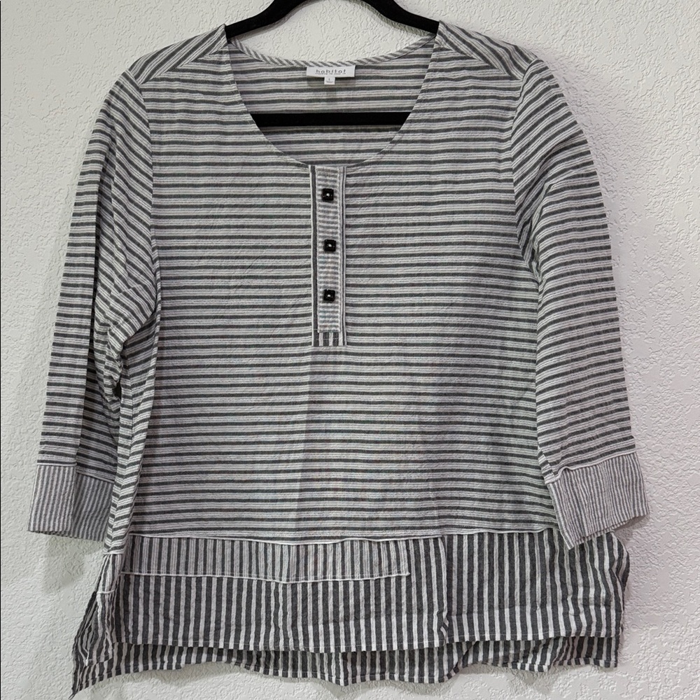 Habitat Clothes to Live in Black and Gray Striped Long Sleeve Top boho chic